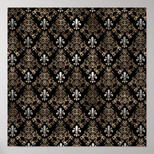 Fleur-de-lis-Muster Perle und Gold Poster