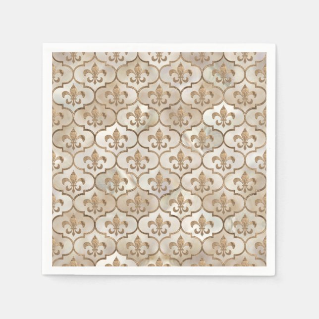 Fleur-de-lis-Muster Perle und Gold Serviette (Vorderseite)