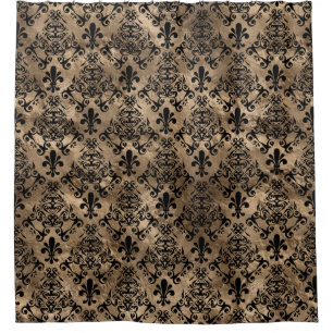 Fleur-de-lis-Muster schwarz auf Gold Duschvorhang