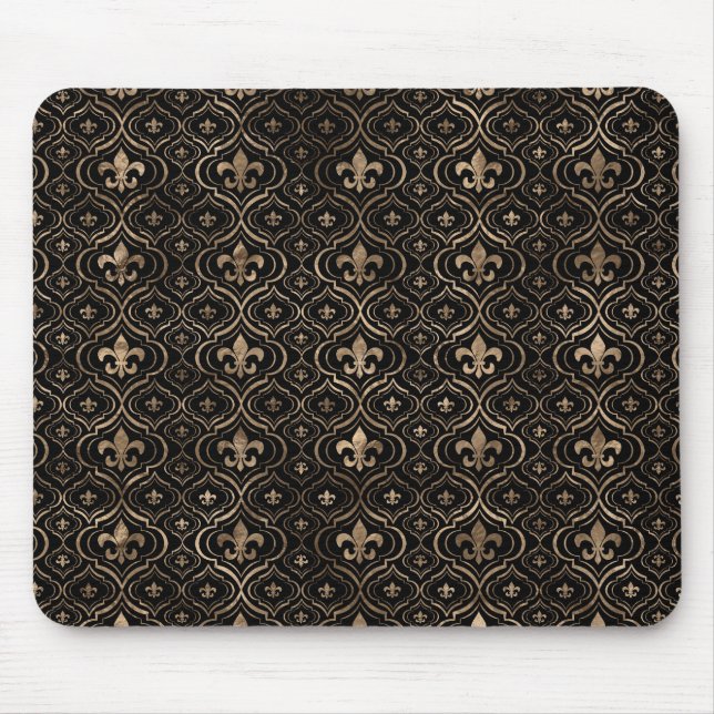 Fleur-de-lis Muster schwarz und gold Mousepad (Vorne)