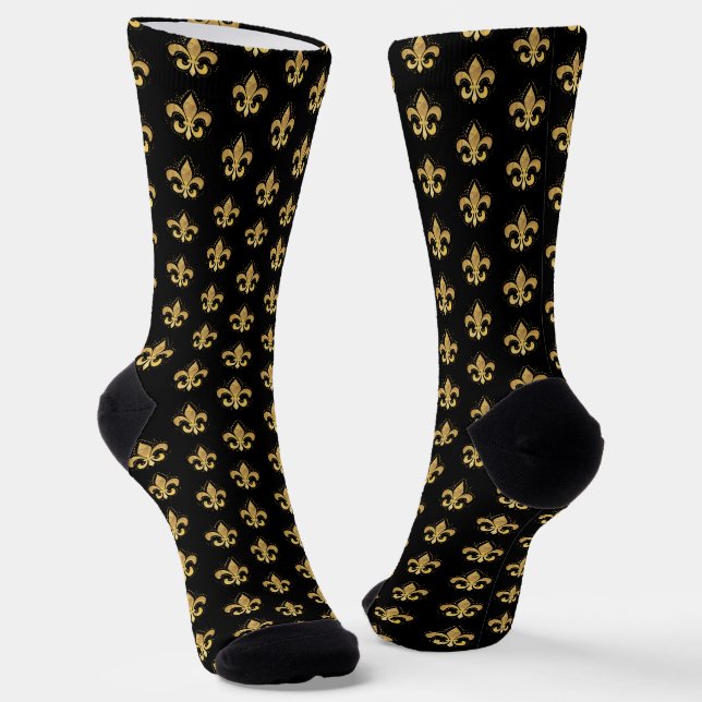 Fleur-de-lis Muster schwarz und gold Socken (Gewinkelt)