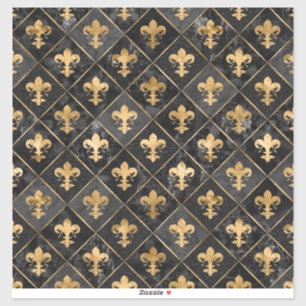 Fleur-de-lis-Muster Schwarzer Marmor und Gold Aufkleber