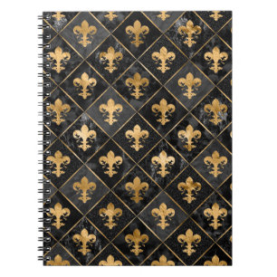 Fleur-de-lis-Muster Schwarzer Marmor und Gold Notizblock