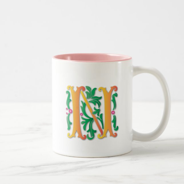 Fleur-de-lis-N-Monogramm Zweifarbige Tasse (Rechts)