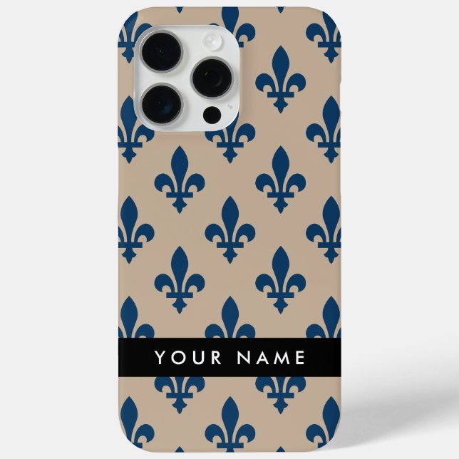 Fleur de Lis, Navy Blue on Beige, Royal, Your Name Case-Mate iPhone Hülle (Rückseite)