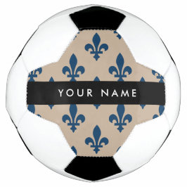 Fleur de Lis, Navy Blue on Beige, Royal, Your Name Fußball
