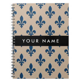 Fleur de Lis, Navy Blue on Beige, Royal, Your Name Notizblock