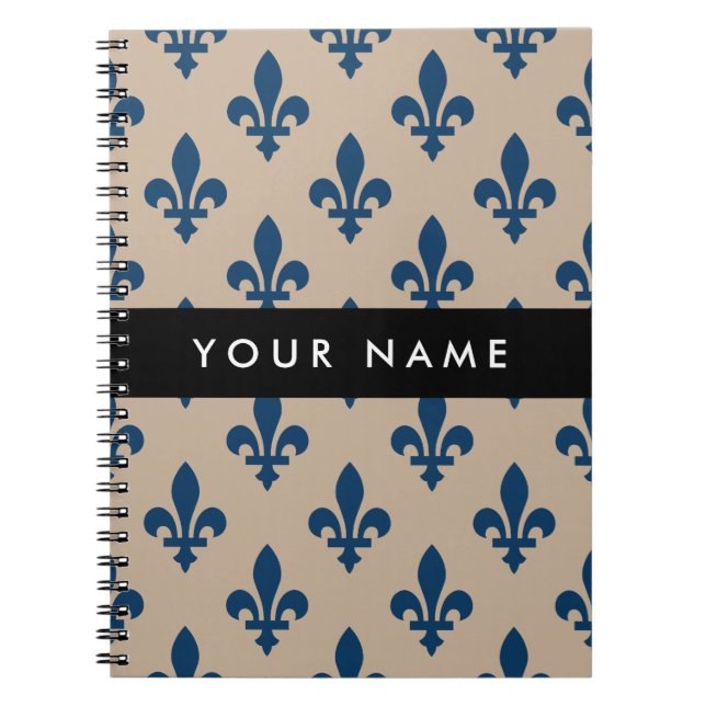 Fleur de Lis, Navy Blue on Beige, Royal, Your Name Notizblock (Vorderseite)
