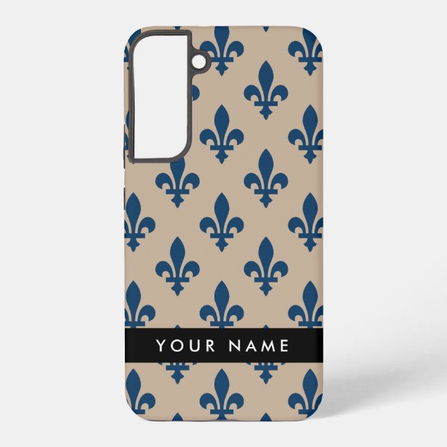 Fleur de Lis, Navy Blue on Beige, Royal, Your Name Samsung Galaxy Hülle (Rückseite)