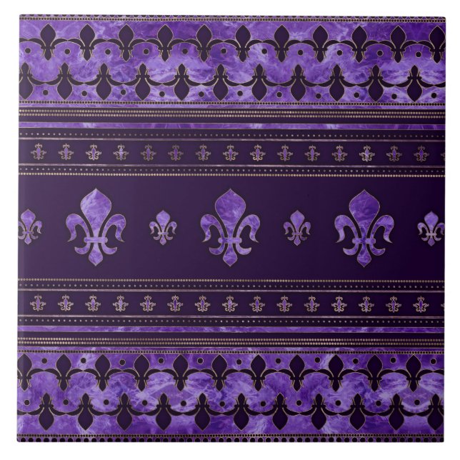 Fleur-de-lis-Ornament Amethyst lila Fliese (Vorderseite)