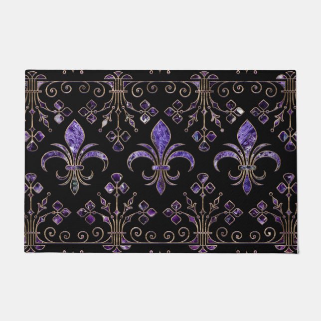 Fleur-de-lis-Ornament Amethyst lila Fußmatte (Vorderseite)