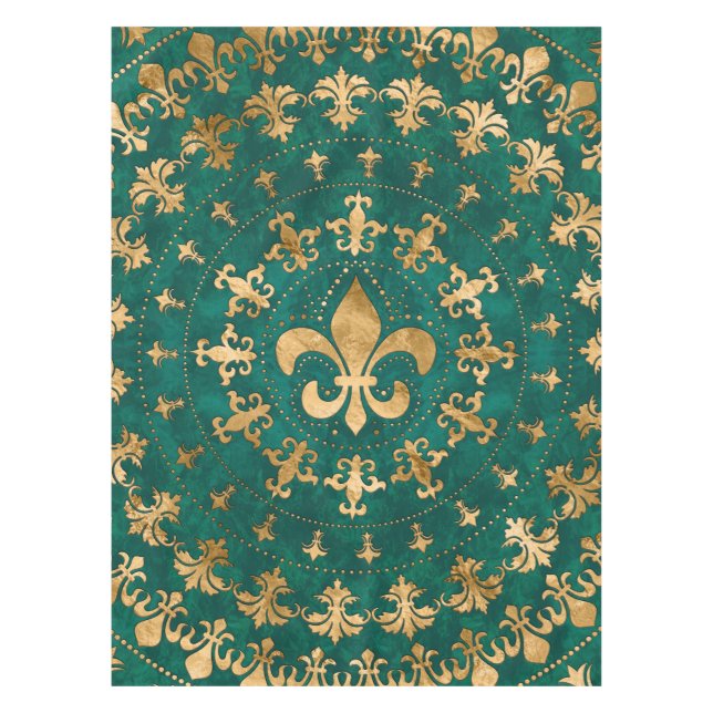 Fleur-de-lis-Ornament Emerald Green Tischdecke (Vorderseite)