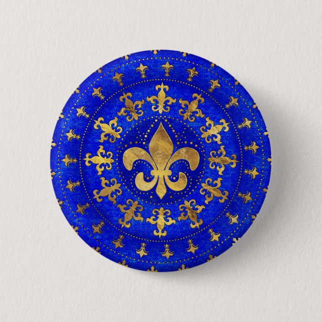 Fleur-de-lis-Ornament Lapis Lazuli und Gold Button (Vorderseite)
