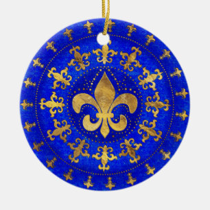 Fleur-de-lis-Ornament Lapis Lazuli und Gold Keramik Ornament