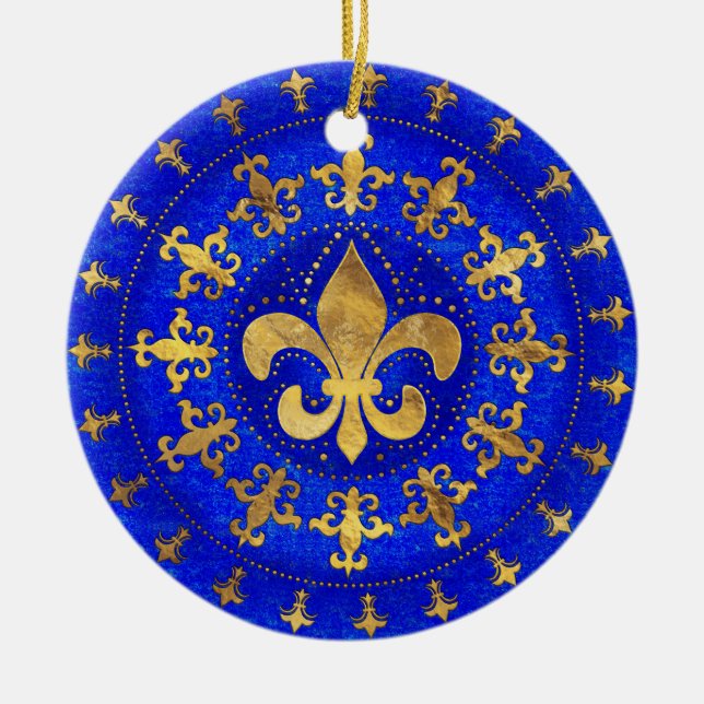 Fleur-de-lis-Ornament Lapis Lazuli und Gold Keramik Ornament (Vorne)
