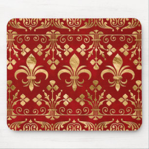 Fleur-de-lis-Ornament Luxury Red Mousepad