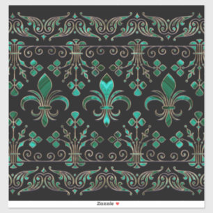 Fleur-de-lis-Ornament Malachite Green Aufkleber