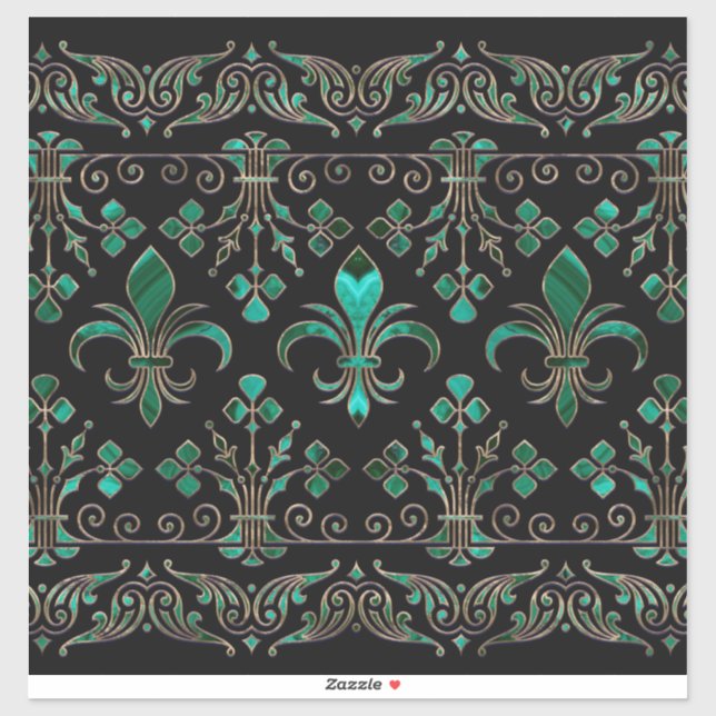Fleur-de-lis-Ornament Malachite Green Aufkleber (Blatt)