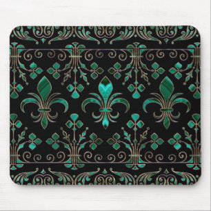 Fleur-de-lis-Ornament Malachite Green Mousepad