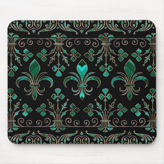 Fleur-de-lis-Ornament Malachite Green Mousepad (Vorne)