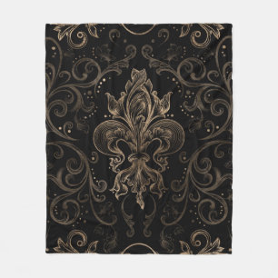 Fleur-de-lis-Ornament Schwarz und Gold Fleecedecke