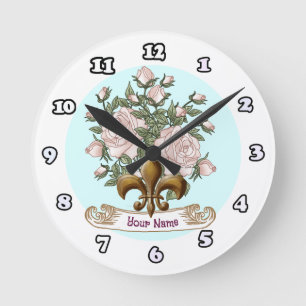 Fleur De Lis Rose Runde Wanduhr