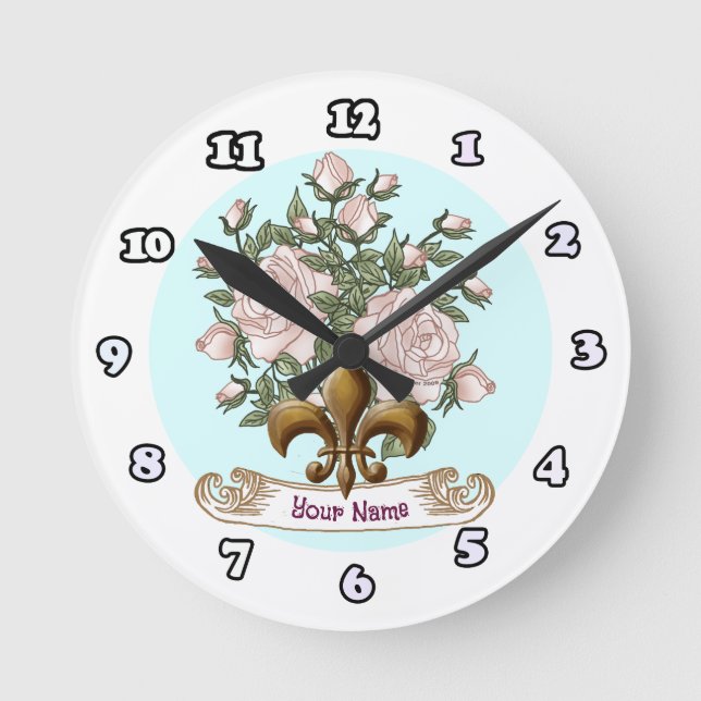 Fleur De Lis Rose  Runde Wanduhr (Vorderseite)