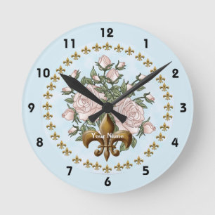 Fleur de lis Rosen Runde Wanduhr