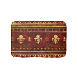 Fleur-de-lis Roter Marmor und Gold Badematte