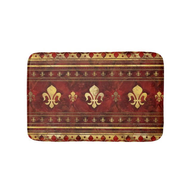Fleur-de-lis Roter Marmor und Gold Badematte (Vorderseite)