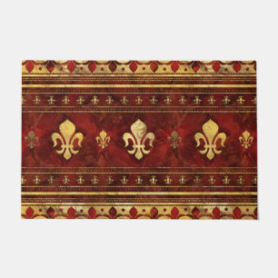 Fleur-de-lis Roter Marmor und Gold Fußmatte