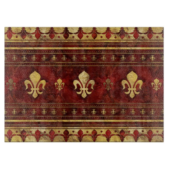 Fleur-de-lis Roter Marmor und Gold Schneidebrett (Vorderseite)