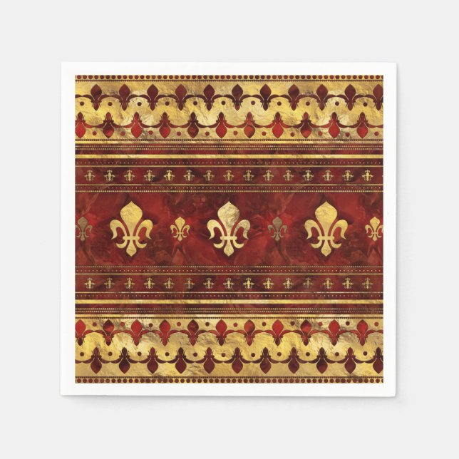 Fleur-de-lis Roter Marmor und Gold Serviette (Vorderseite)