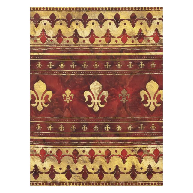 Fleur-de-lis Roter Marmor und Gold Tischdecke (Vorderseite)