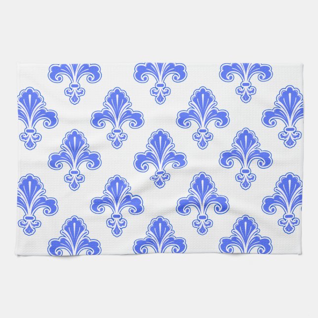 Fleur-de-lis, Royal Blue & White Geschirrtuch (Horizontal)