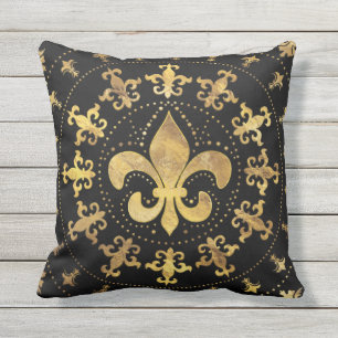 Fleur-de-lis - Rundschmuck - Gold und Schwarz Kissen
