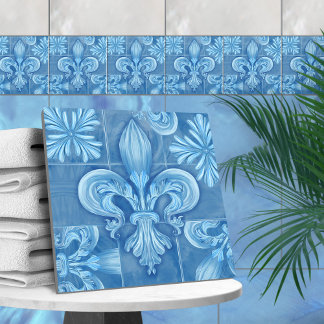 Fleur-de-lis - sanfte blaue Wasserfarbe Fliese