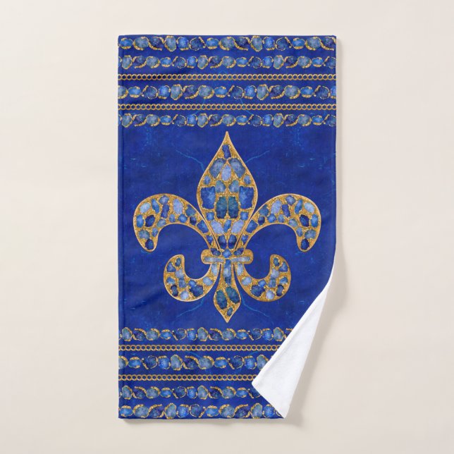 Fleur-de-lis Sapphire und Gold Badhandtuch Set (Handtuch)