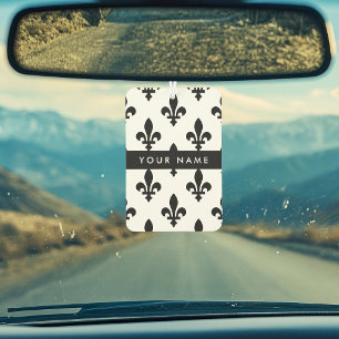 Fleur de Lis, Schwarz auf Weiß, Schwarz, Ihr Name Autolufterfrischer