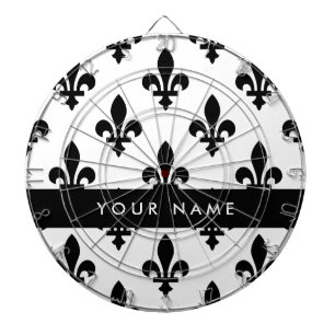 Fleur de Lis, Schwarz auf Weiß, Schwarz, Ihr Name Dartscheibe