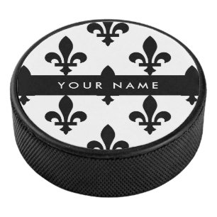 Fleur de Lis, Schwarz auf Weiß, Schwarz, Ihr Name Eishockey Puck