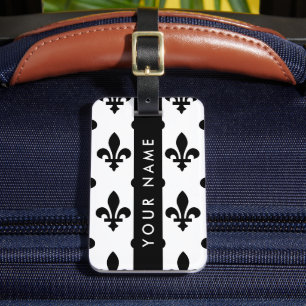 Fleur de Lis, Schwarz auf Weiß, Schwarz, Ihr Name Gepäckanhänger