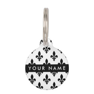 Fleur de Lis, Schwarz auf Weiß, Schwarz, Ihr Name Haustiermarke
