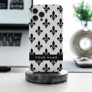 Fleur de Lis, Schwarz auf Weiß, Schwarz, Ihr Name iPhone 15 Pro Max Hülle