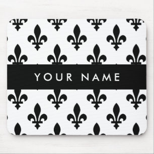 Fleur de Lis, Schwarz auf Weiß, Schwarz, Ihr Name Mousepad