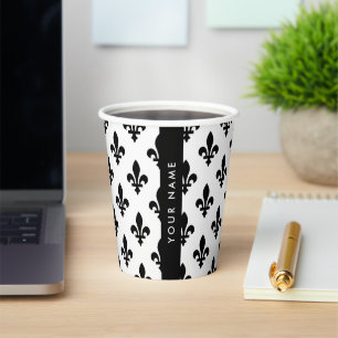 Fleur de Lis, Schwarz auf Weiß, Schwarz, Ihr Name Pappbecher