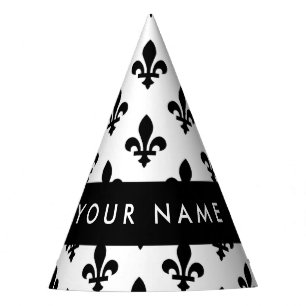 Fleur de Lis, Schwarz auf Weiß, Schwarz, Ihr Name Partyhütchen
