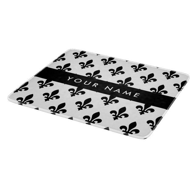 Fleur de Lis, Schwarz auf Weiß, Schwarz, Ihr Name Schneidebrett (Ecke)