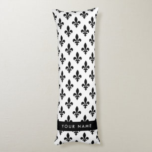 Fleur de Lis, Schwarz auf Weiß, Schwarz, Ihr Name Seitenschläferkissen