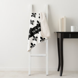 Fleur de Lis, Schwarz auf Weiß, Schwarz, Ihr Name Sherpadecke